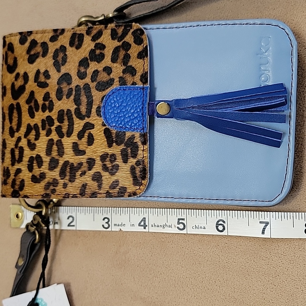 Soruka Gia Blue & Leopard Print Upcycled Leather Crossbody Bag OOAK NWT - Picture 9 of 13